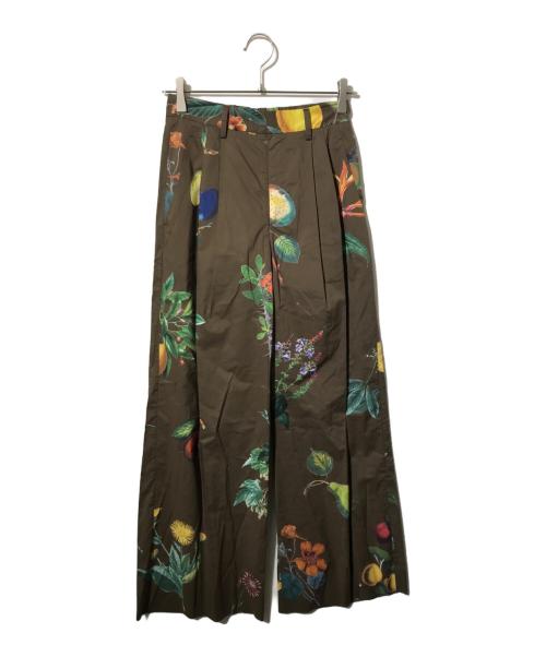 CABAN（キャバン）CABAN (キャバン) コットン Green Showerプリント 2タックワイドパンツ ブラウン×グリーン サイズ:XSの古着・服飾アイテム
