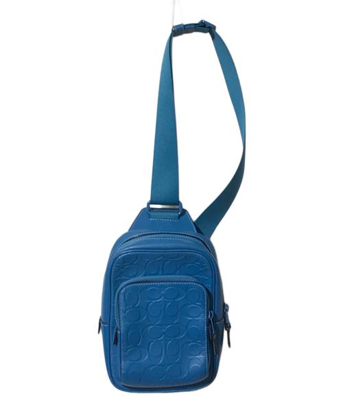COACH（コーチ）COACH (コーチ) トラック パック 14・エンボス シグネチャー レザー スモール ボディバッグ ブルーの古着・服飾アイテム