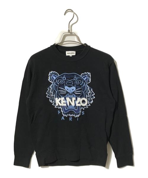 KENZO（ケンゾー）KENZO (ケンゾー) Classic Tiger スウェットシャツ/ロゴスウェット ブラック×ブルー サイズ:XSの古着・服飾アイテム