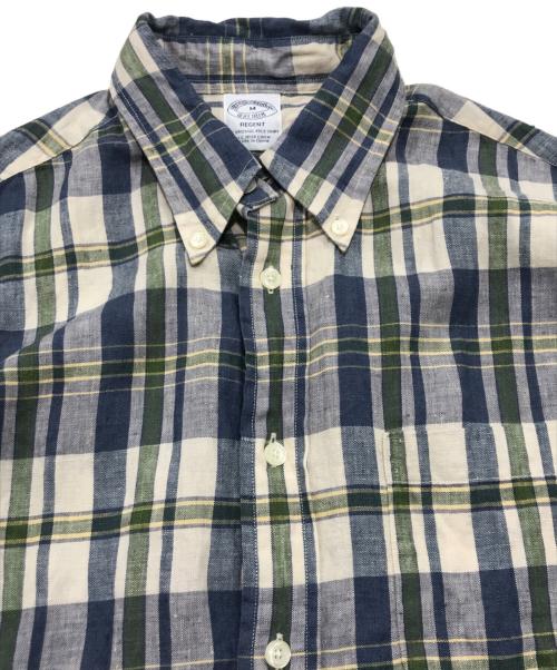 BROOKS BROTHERS（ブルックスブラザーズ）BROOKS BROTHERS (ブルックスブラザーズ) リネンチェックシャツ ブルー×グリーン サイズ:Mの古着・服飾アイテム