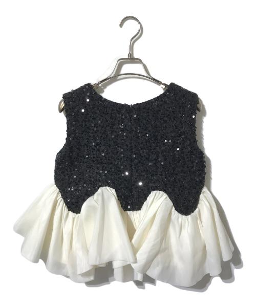 polaura（ポロ―ラ）polaura (ポロ―ラ) スパークル ツイード ペプラムトップス ホワイト×ブラック サイズ:Fの古着・服飾アイテム