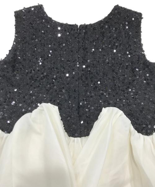 polaura（ポロ―ラ）polaura (ポロ―ラ) スパークル ツイード ペプラムトップス ホワイト×ブラック サイズ:Fの古着・服飾アイテム