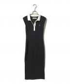 HER LIP TOハーリップトゥ）の古着「French Sleeve Polo Long Dress/フレンチスリーブロングワンピース」｜ブラック