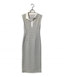 HER LIP TO（ハーリップトゥ）の古着「French Sleeve Polo Long Dress」｜ホワイト×ブラック