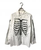 DISCOVEREDディスカバード）の古着「BONE AIR BRUSH SHIRTS/長袖シャツ」｜ホワイト