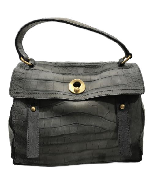 Yves Saint Laurent（イヴサンローラン）Yves Saint Laurent (イヴサンローラン) ミューズトゥ 型押しハンドバッグ グレーの古着・服飾アイテム