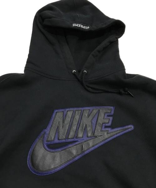 NIKE（ナイキ）NIKE (ナイキ) SUPREME (シュプリーム) Leather Applique Hooded Sweatshirt ブラック サイズ:Mの古着・服飾アイテム