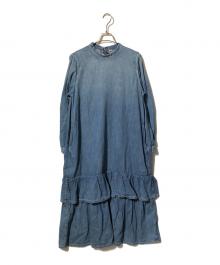 45R（フォーティファイブ・アール）の古着「45プチデニムのティアードフリルドレス/長袖ワンピース」｜インディゴ