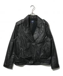 GAP（ギャップ）の古着「コーティングライダースジャケット」｜ブラック