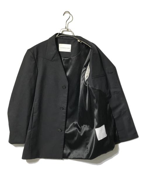 CORNERSTONE（コーナーストーン）CORNERSTONE (コーナーストーン) デザインノーカラージャケット ブラック サイズ:48の古着・服飾アイテム