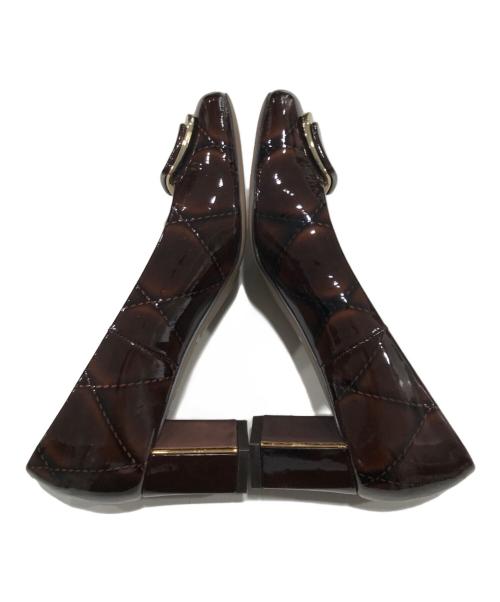 LANVIN COLLECTION（ランバンコレクション）LANVIN COLLECTION (ランバンコレクション) ラウンドスクエアトゥモチーフパンプス ブラウン サイズ:22.5㎝の古着・服飾アイテム