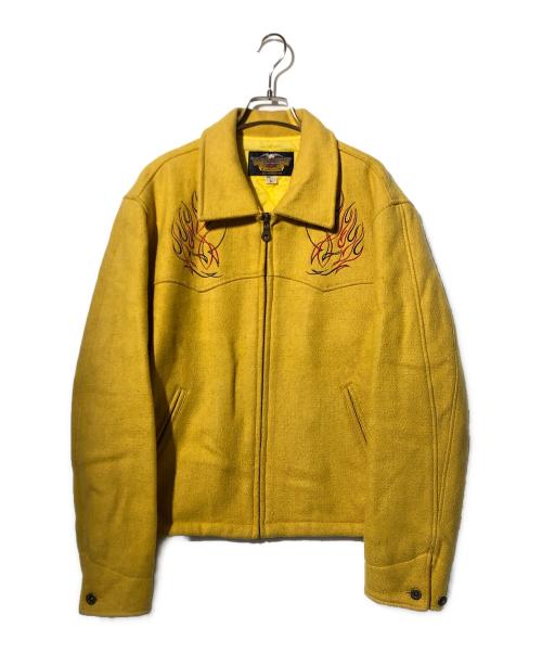 HARLEY-DAVIDSON（ハーレーダビッドソン）HARLEY-DAVIDSON (ハーレーダビッドソン) ウール刺繍ジャケット イエロー サイズ:Lの古着・服飾アイテム