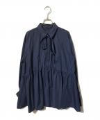 CADUNEカデュネ）の古着「ボウ付きシャツチュニック/リボンシャツ/ブラウス」｜ネイビー