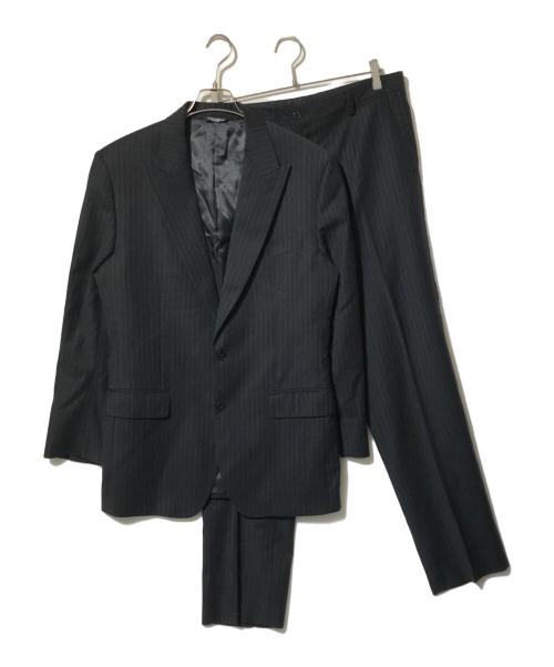 DOLCE & GABBANA（ドルチェ＆ガッバーナ）DOLCE & GABBANA (ドルチェ＆ガッバーナ) SICILIA ストライプセットアップスーツ ブラック サイズ:50の古着・服飾アイテム