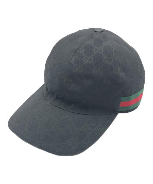 GUCCI（グッチ）GUCCI (グッチ) GGキャンバスベースボールキャップ ブラック サイズ:M（58cm）の古着・服飾アイテム