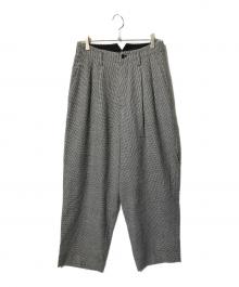 Y's（ワイズ）の古着「WOOL FLANNEL HOUNDSTOOTH FEMALE PT DOUBLE TUCK WIDE PANTS」｜ブラック