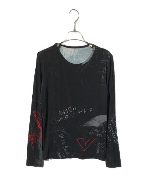 Y's（ワイズ）Y's (ワイズ) ストレッチデザインプリントカットソー ブラック サイズ:SIZE 2の古着・服飾アイテム