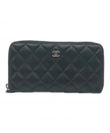 CHANEL（シャネル）の古着「ラムスキンラウンドファスナーウォレット」｜ブラック