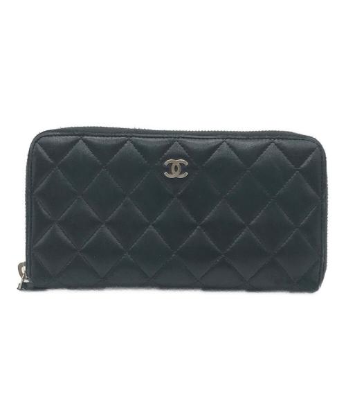 CHANEL（シャネル）CHANEL (シャネル) ラムスキンラウンドファスナーウォレット ブラックの古着・服飾アイテム