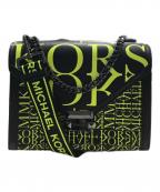 MICHAEL KORSマイケルコース）の古着「Whitney Large Newsprint Logo Leather Convertible Shoulder Bag」｜ブラック×グリーン