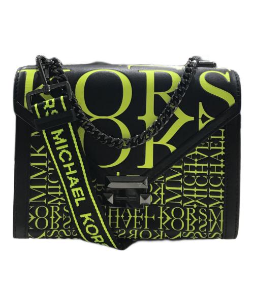 MICHAEL KORS（マイケルコース）MICHAEL KORS (マイケルコース) Whitney Large Newsprint Logo Leather Convertible Shoulder Bag ブラック×グリーンの古着・服飾アイテム