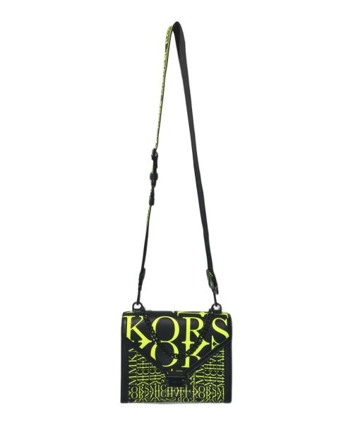 MICHAEL KORS（マイケルコース）MICHAEL KORS (マイケルコース) Whitney Large Newsprint Logo Leather Convertible Shoulder Bag ブラック×グリーンの古着・服飾アイテム