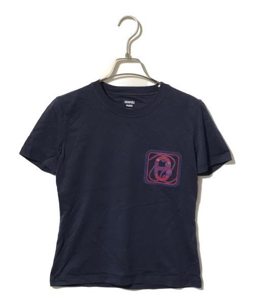 HERMES（エルメス）HERMES (エルメス) CANOE/CARTOUCHE Tシャツ ネイビー サイズ:38の古着・服飾アイテム