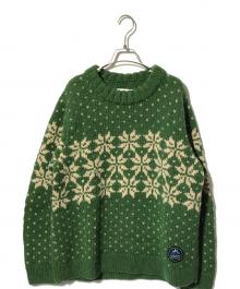 HIMALAYAN CLIMBER'S HAND-KNIT（ヒマラヤン クライマーズ ハンドニット）の古着「手編みジャガードクルーネックニット」｜グリーン