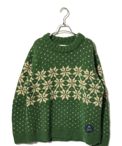 HIMALAYAN CLIMBER'S HAND-KNIT（ヒマラヤン クライマーズ ハンドニット）HIMALAYAN CLIMBER'S HAND-KNIT (ヒマラヤン クライマーズ ハンドニット) 手編みジャガードクルーネックニット グリーン サイズ:Lの古着・服飾アイテム