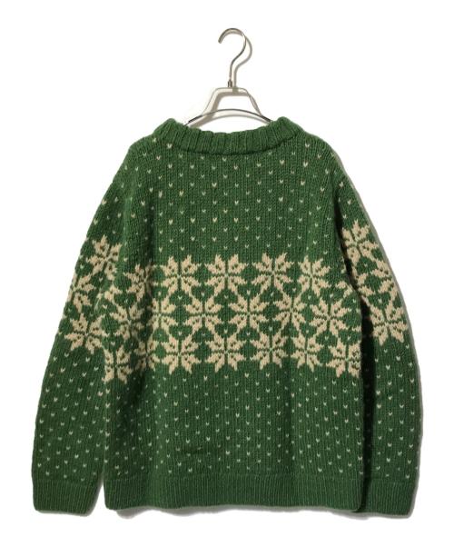 HIMALAYAN CLIMBER'S HAND-KNIT（ヒマラヤン クライマーズ ハンドニット）HIMALAYAN CLIMBER'S HAND-KNIT (ヒマラヤン クライマーズ ハンドニット) 手編みジャガードクルーネックニット グリーン サイズ:Lの古着・服飾アイテム
