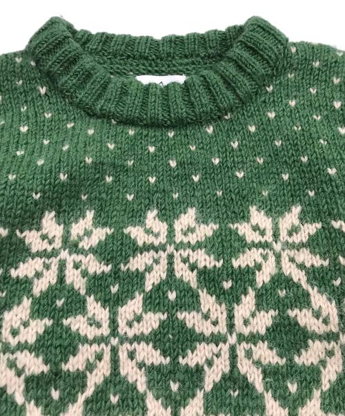 HIMALAYAN CLIMBER'S HAND-KNIT（ヒマラヤン クライマーズ ハンドニット）HIMALAYAN CLIMBER'S HAND-KNIT (ヒマラヤン クライマーズ ハンドニット) 手編みジャガードクルーネックニット グリーン サイズ:Lの古着・服飾アイテム