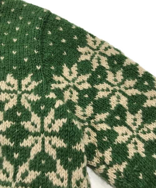 HIMALAYAN CLIMBER'S HAND-KNIT（ヒマラヤン クライマーズ ハンドニット）HIMALAYAN CLIMBER'S HAND-KNIT (ヒマラヤン クライマーズ ハンドニット) 手編みジャガードクルーネックニット グリーン サイズ:Lの古着・服飾アイテム