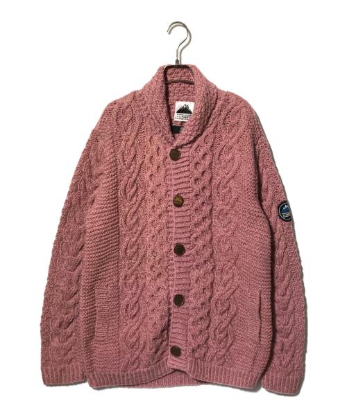 CAMBIO（カンビオ）CAMBIO (カンビオ) Himalayan Climber’s Hand-Knit (ヒマラヤンクライマーズハンドニット) 手編みショールカーディガン ピンク サイズ:LLの古着・服飾アイテム