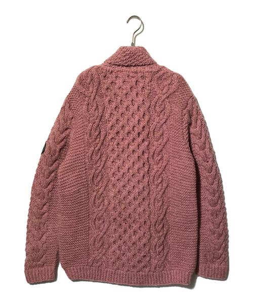 CAMBIO（カンビオ）CAMBIO (カンビオ) Himalayan Climber’s Hand-Knit (ヒマラヤンクライマーズハンドニット) 手編みショールカーディガン ピンク サイズ:LLの古着・服飾アイテム