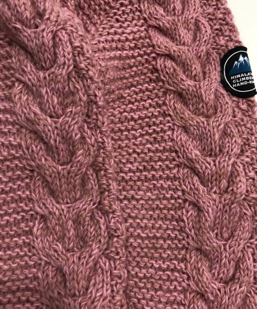 CAMBIO（カンビオ）CAMBIO (カンビオ) Himalayan Climber’s Hand-Knit (ヒマラヤンクライマーズハンドニット) 手編みショールカーディガン ピンク サイズ:LLの古着・服飾アイテム