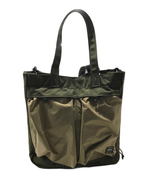 PORTER（ポーター）PORTER (ポーター) hype (ハイプ) 2WAY TOTE BAG/2WAYバッグ/トートバッグ/ショルダーバッグ グリーン×ベージュの古着・服飾アイテム
