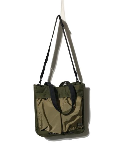 PORTER（ポーター）PORTER (ポーター) hype (ハイプ) 2WAY TOTE BAG/2WAYバッグ/トートバッグ/ショルダーバッグ グリーン×ベージュの古着・服飾アイテム