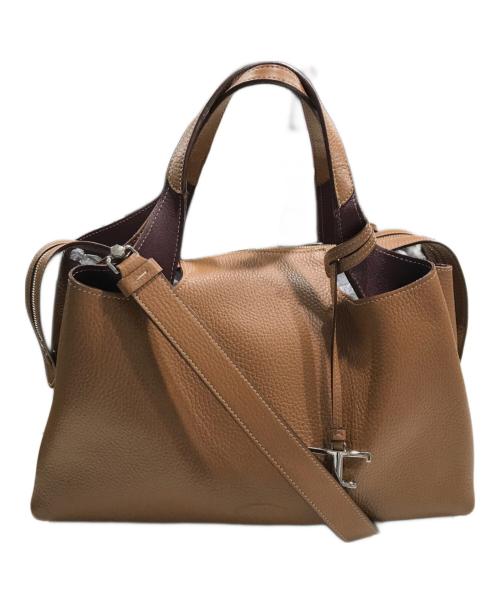 TOD'S（トッズ）TOD'S (トッズ) T TIMELESS ロゴチャーム 2WAYバッグ ブラウンの古着・服飾アイテム
