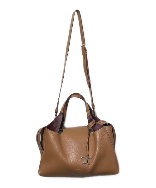 TOD'S（トッズ）TOD'S (トッズ) T TIMELESS ロゴチャーム 2WAYバッグ ブラウンの古着・服飾アイテム