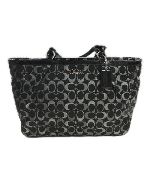 COACH（コーチ）COACH (コーチ) シグニチャーラメステッチモノグラムトートバッグ ブラックの古着・服飾アイテム
