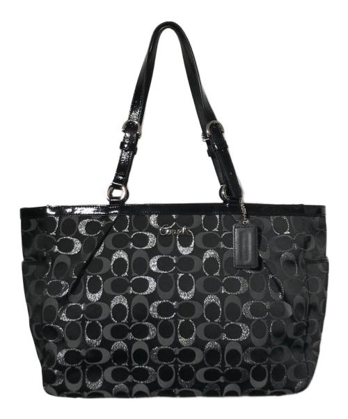 COACH（コーチ）COACH (コーチ) シグニチャーラメステッチモノグラムトートバッグ ブラックの古着・服飾アイテム