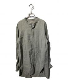 HEUGN（ユーゲン）の古着「Linen Rob ヘビーリネンバンドカラーシャツ/ノーカラーシャツ」｜グレー