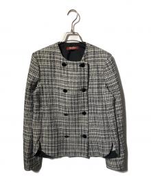 Max Mara Studio（マックスマーラ ストゥディオ）の古着「ダブルツイードジャケット/ベルト付きジャケット」｜ホワイト×ブラック