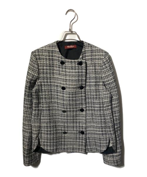 Max Mara Studio（マックスマーラ ストゥディオ）Max Mara Studio (マックスマーラ ストゥディオ) ダブルツイードジャケット/ベルト付きジャケット ホワイト×ブラック サイズ:44の古着・服飾アイテム