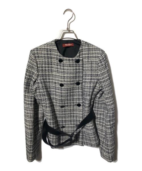 Max Mara Studio（マックスマーラ ストゥディオ）Max Mara Studio (マックスマーラ ストゥディオ) ダブルツイードジャケット/ベルト付きジャケット ホワイト×ブラック サイズ:44の古着・服飾アイテム