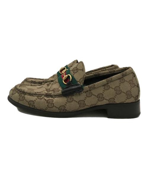 GUCCI（グッチ）GUCCI (グッチ) GGキャンバスビットローファー ブラウン サイズ:37 1/2の古着・服飾アイテム