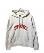 stussyステューシー）の古着「Chenille Arch Applique プルオーバーパーカー」｜グレー