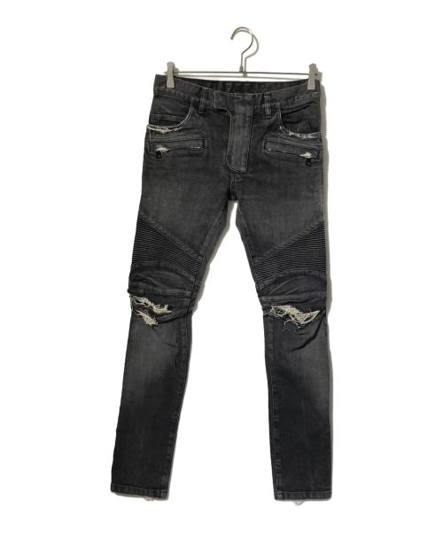 BALMAIN（バルマン）BALMAIN (バルマン) 蛇腹バイカーデニムパンツ グレー サイズ:27の古着・服飾アイテム