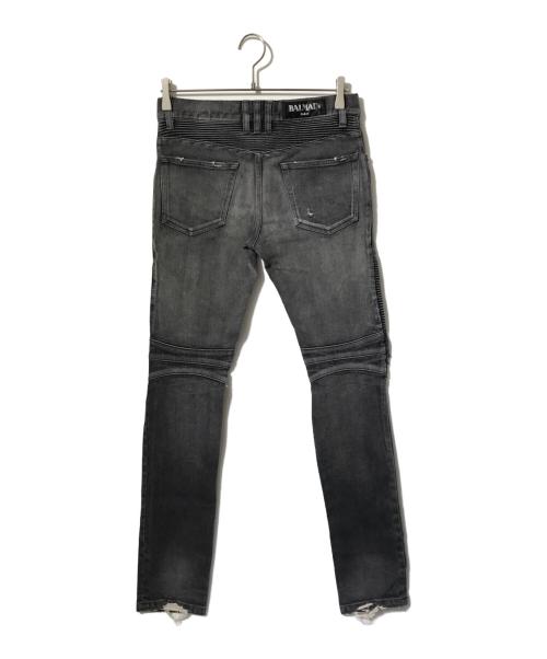 BALMAIN（バルマン）BALMAIN (バルマン) 蛇腹バイカーデニムパンツ グレー サイズ:27の古着・服飾アイテム
