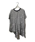 Y'sワイズ）の古着「フリルボーダーＴシャツ」｜ホワイト×ブラック
